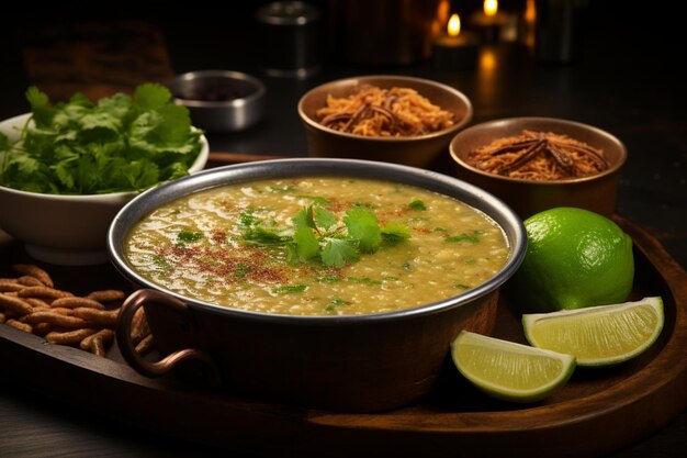 Hyderabadi Haleem con un lado de cuñas de limón