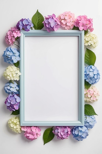 Hydrangea-Farbtöne Leerrahmen-Mockup mit weißem Leerraum für die Platzierung Ihres Designs