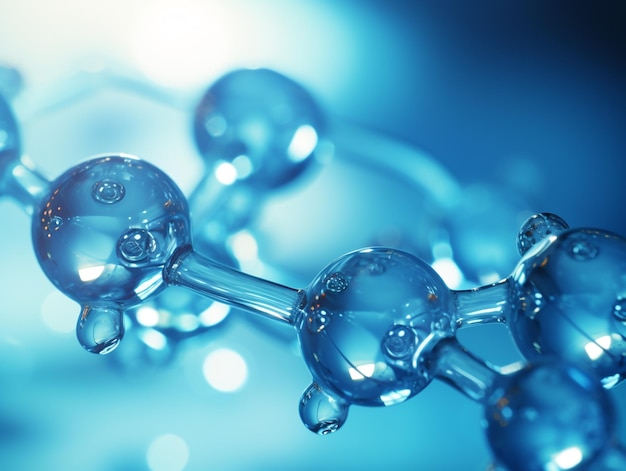 Hydrierte Chemikalien Molekularstruktur unter dem Mikroskop Hyaluronsäuremoleküle Mikroskop H2O Wassermoleküle