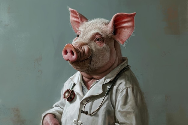 Hygienisches anthropomorphes Schwein, das eine medizinische Uniform des Arztes trägt