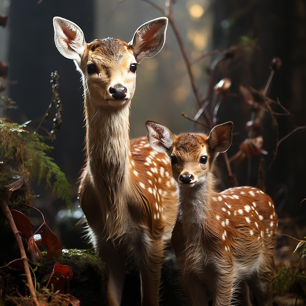 hyper_realistic_fallow_deer_and_baby_deer_full_body_dram