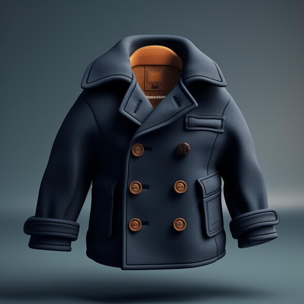 Hyperrealista 3D Peacoat Render Dark Navy Simplistic Estilo de desenho animado