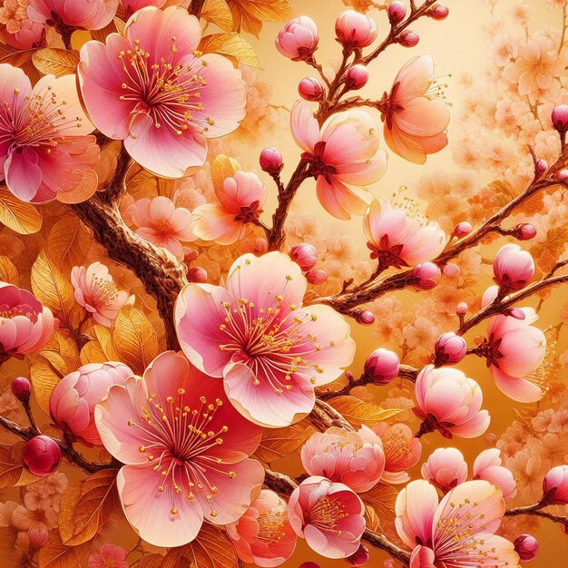 Hyperrealistisch Sakura Kirschblütenbaum Blätter Japanisches Fest Morgen Tau Osaka Tokio rosa