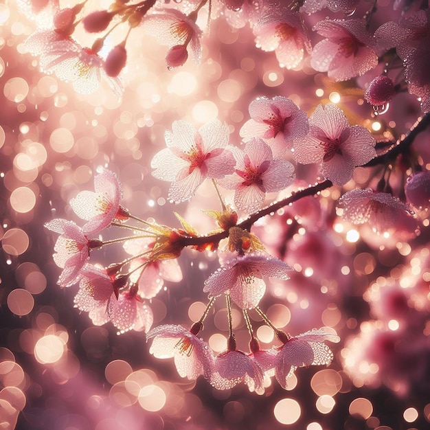 Foto hyperrealistisch sakura kirschblütenbaum blätter japanisches fest morgen tau osaka tokio rosa
