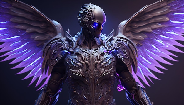 Hyperrealistische Archangel Neon Armor und Wings Generative ai