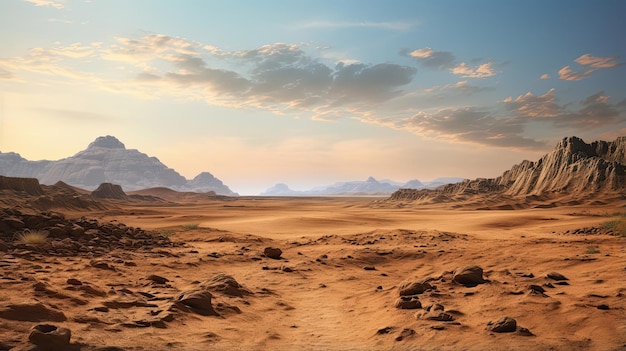 Hyperrealistische Darstellung einer dramatischen Wüstenlandschaft