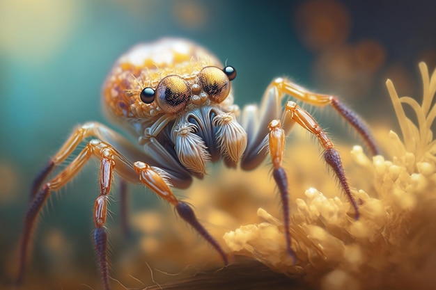 Hyperrealistische Darstellung eines krabbenähnlichen Insekts in vergrößerter Nahaufnahme