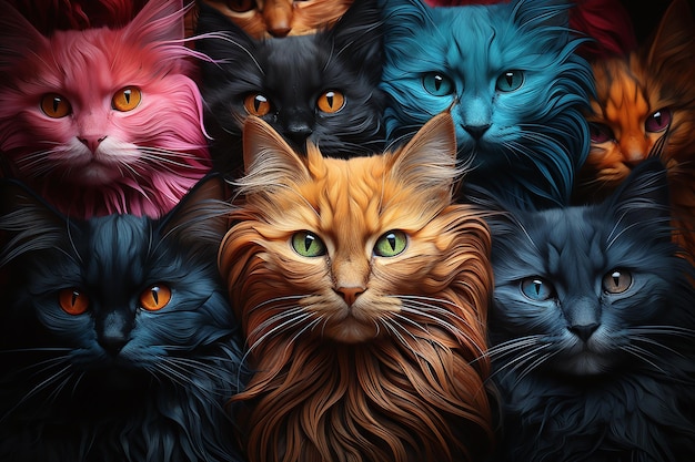 Hyperrealistische Fotografie Abstrakte hypnotische Illusion von Katzen in Schwarzgrau
