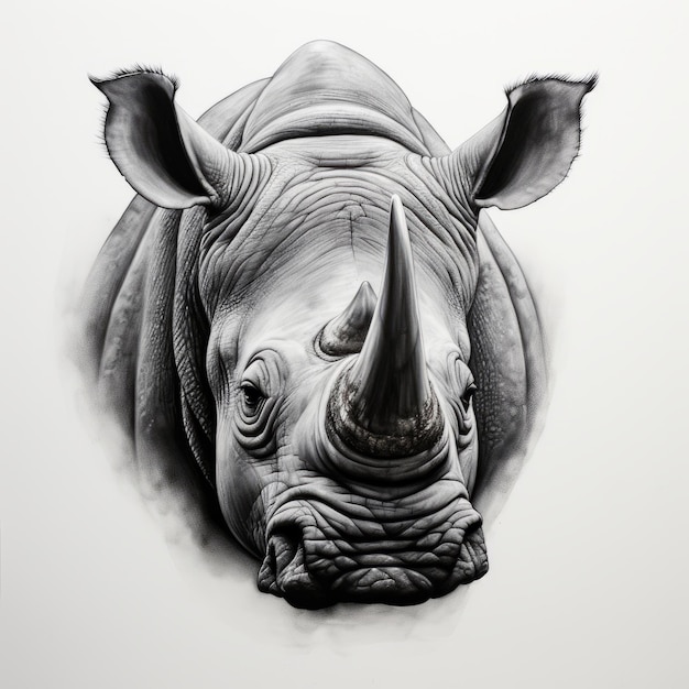 Hyperrealistische Nashorn-Portrait-Tattoo-Zeichnung auf weißem Hintergrund