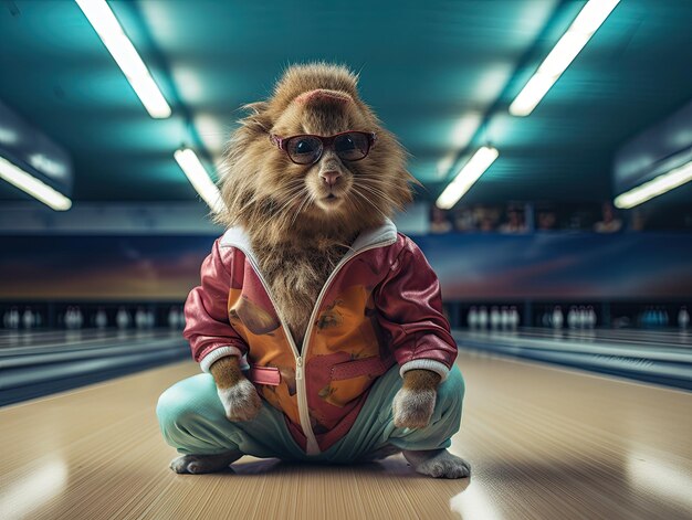 Foto hyperrealistisches anthropomorphes tier, gekleidet wie ein bowling-spieler