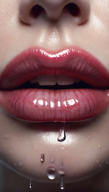 Hyperrealistisches Bild der Lippen mit Tropfen