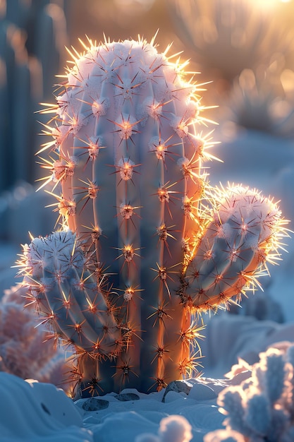 hyperrealistisches Foto einer Fantasie abstrakte goldene Kaktus jeder Farbe sieht schön im Morgen aus