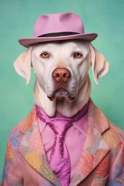 Hyperrealistisches Porträt eines unkonventionellen, anthropomorphen, stilvollen Labrador Retrievers