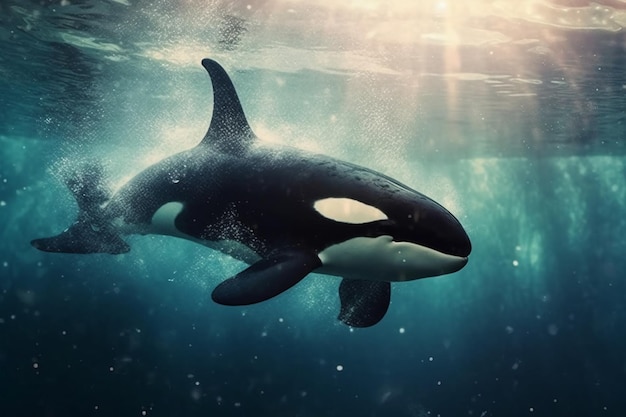 Hyperrealistisches Unterwasserfoto eines Orca-KI-Generativs