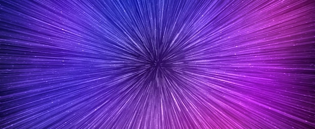 Hyperspace-Geschwindigkeitseffekt im nächtlichen Sternenhimmel Leuchtend violett-blaue Galaxie horizontales Banner