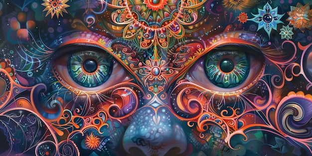 Hypnotisierende Visionäre Augen mit psychedelischen Motiven