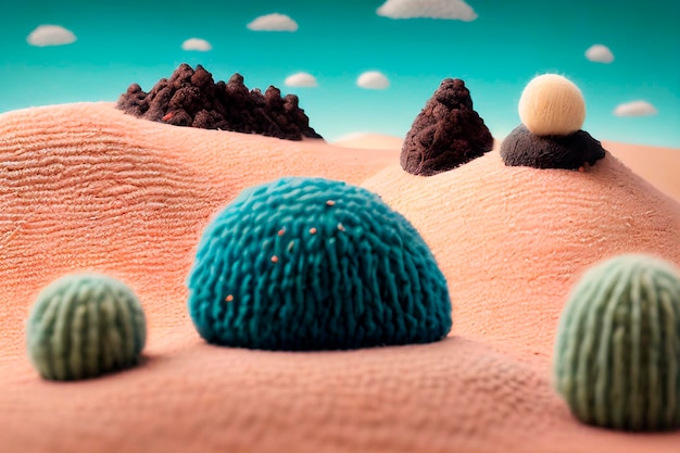 Foto ia de acuarela pintura imagen de paisaje de un vasto desierto con escasa vegetación de cactus solitario