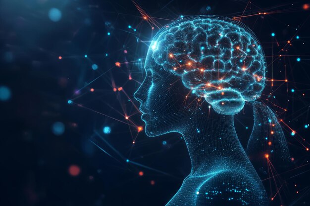IA avanzada representada por un cerebro digital brillante con circuitos tecnológicos