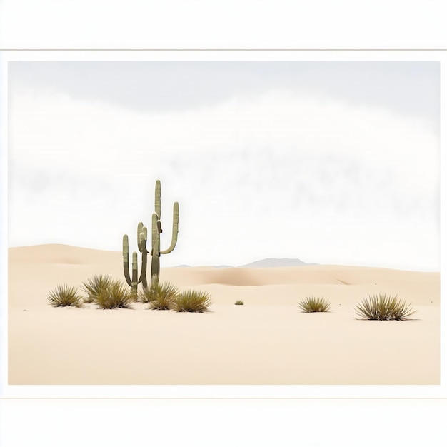IA de aquarela pintura imagem de paisagem de vasto deserto com vegetação escassa de cacto solitário