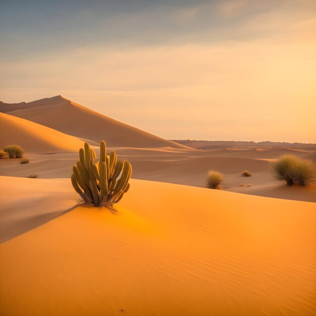 IA de aquarela pintura imagem de paisagem de vasto deserto com vegetação escassa de cacto solitário