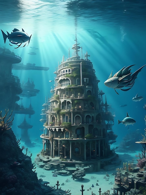IA de cidades subaquáticas gerada