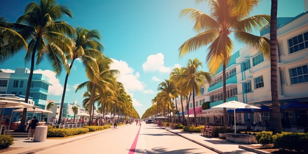 Foto ia generada ai generativa naturaleza de la calle de miami camino al aire libre camino de la autopista con palmeras