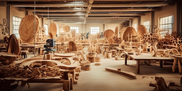 IA generada AI Generative Logging carpintería madera madera aserradero fábrica de muebles