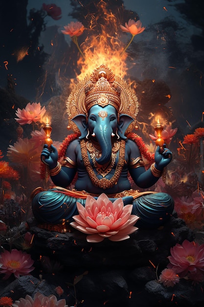 La IA generada crea una obra de arte digital del señor Ganesh