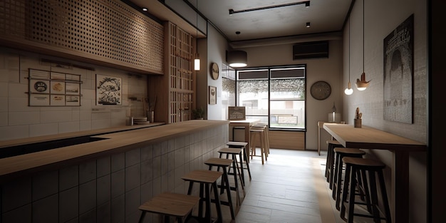 IA generada IA Generativa Japonés Coreano Asiático estilo minimalista bar cafetería estilo restaurante