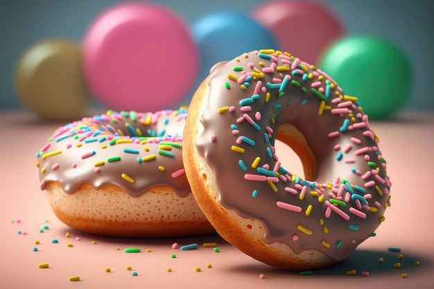 IA generada de icono de donuts dulces y coloridos realistas con glaseado de diferente color