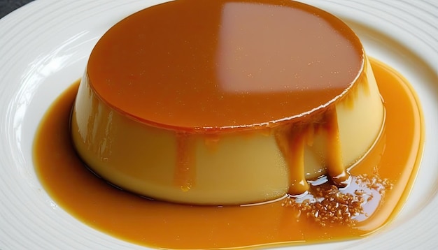 IA generada de pudín de crema de caramelo panna cotta aislada en un plato blanco