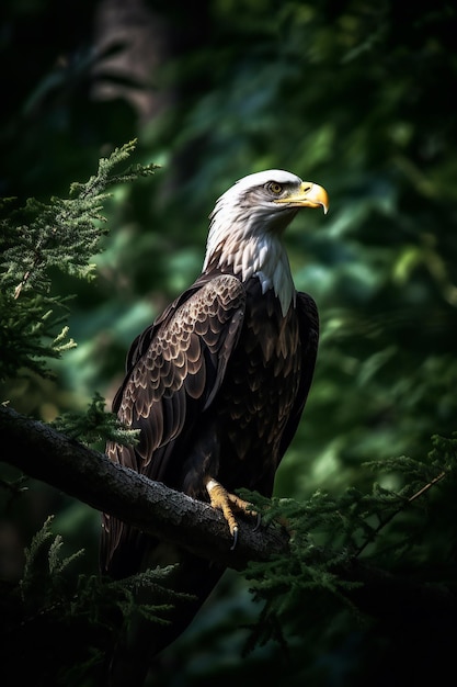 IA generativa Un águila observando desde la rama de un árbol