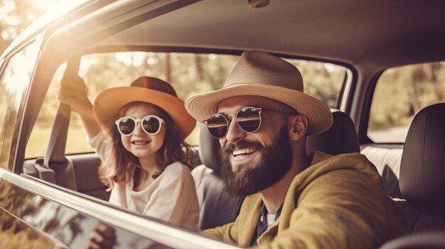 Foto ia generativa ajuda uma família a aproveitar suas férias na estrada