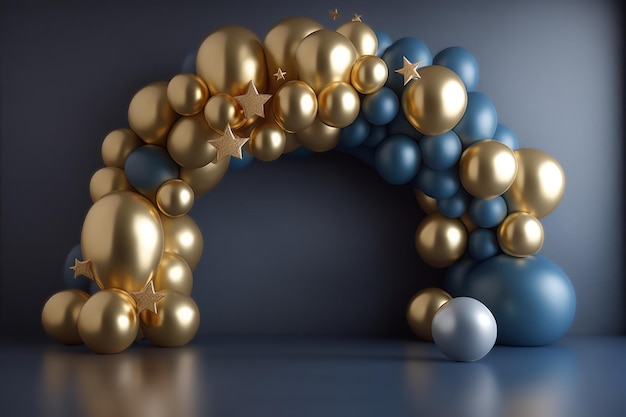 IA generativa de arco navideño con bolas doradas y azules