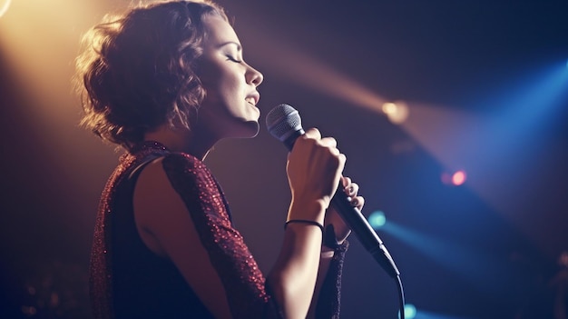 Foto ia generativa atractiva cantante de jazz femenina actuando en vivo