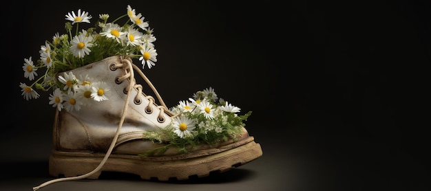 IA generativa Bota vieja con flores de primavera de prado Jardinera de zapatos hecha a mano