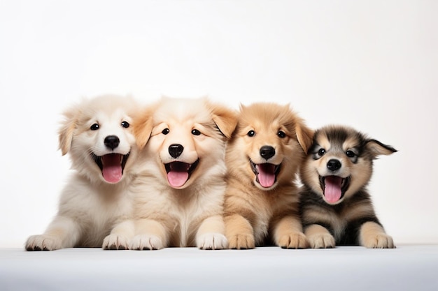 IA generativa Cães e gatos fofos juntos pendurando patas sobre banner horizontal branco do site ou soc