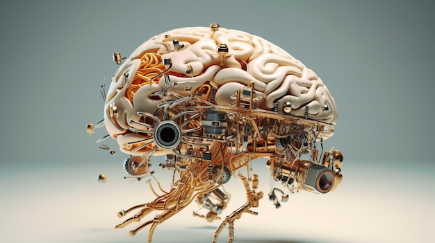IA generativa cerebro humano y concepto de inteligencia artificial computadora de procesamiento de datos grandes