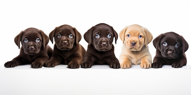 IA generativa Cinco cachorros de labrador retriever amarillo chocolate y negro