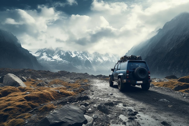 IA generativa un coche que explora las áreas montañosas