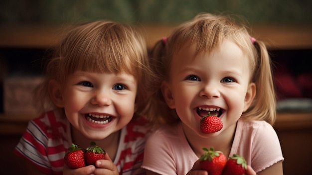 IA generativa com crianças comendo morangos