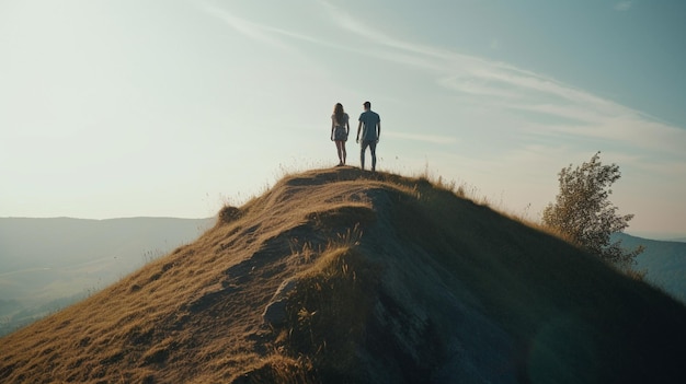 IA generativa com um casal no topo de uma colina