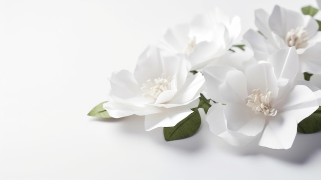 IA generativa Corte de papel artesanal flores y hojas color blanco origami floral fondo texturizado