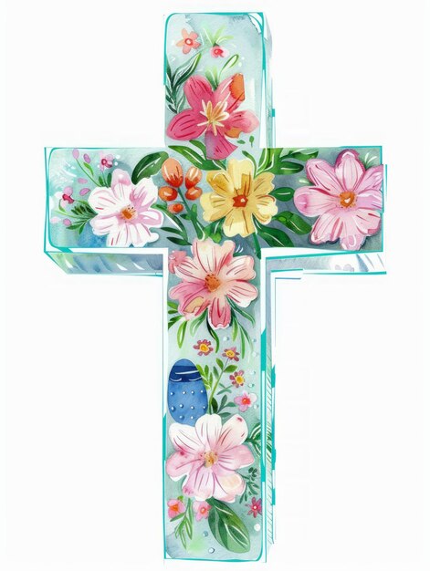 La IA generativa de la cruz de acuarela floral de Pascua