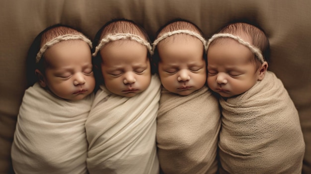 Foto ia generativa cuatro gemelos nacidos recientemente
