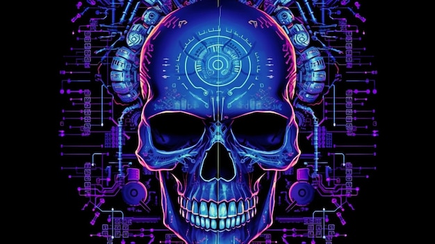 Foto ia generativa y cyber skull