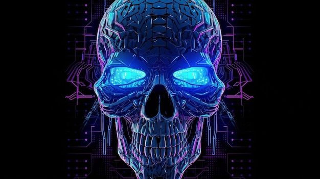 Foto ia generativa y cyber skull