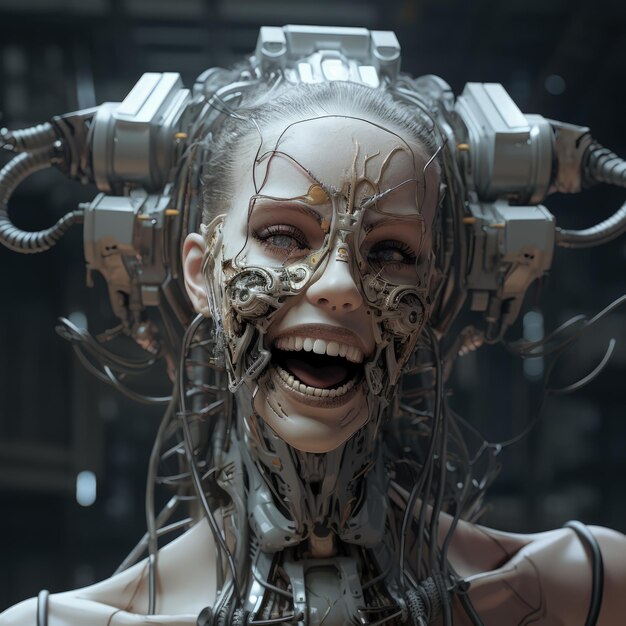 Una IA generativa Cyborg amigable extremadamente feliz