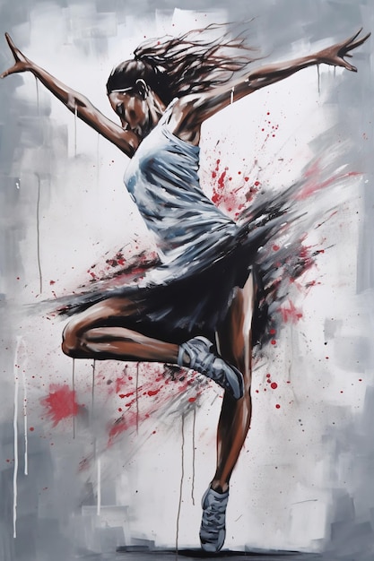 IA generativa Dança mulher ou menina movimento dinâmico Tinta tinta salpicos coloridos arte graffiti de rua