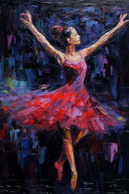 IA generativa Dançando mulher ou menina movimento dinâmico Impasto mão desenhada pintada arte colorida jovem bailarina dançarina